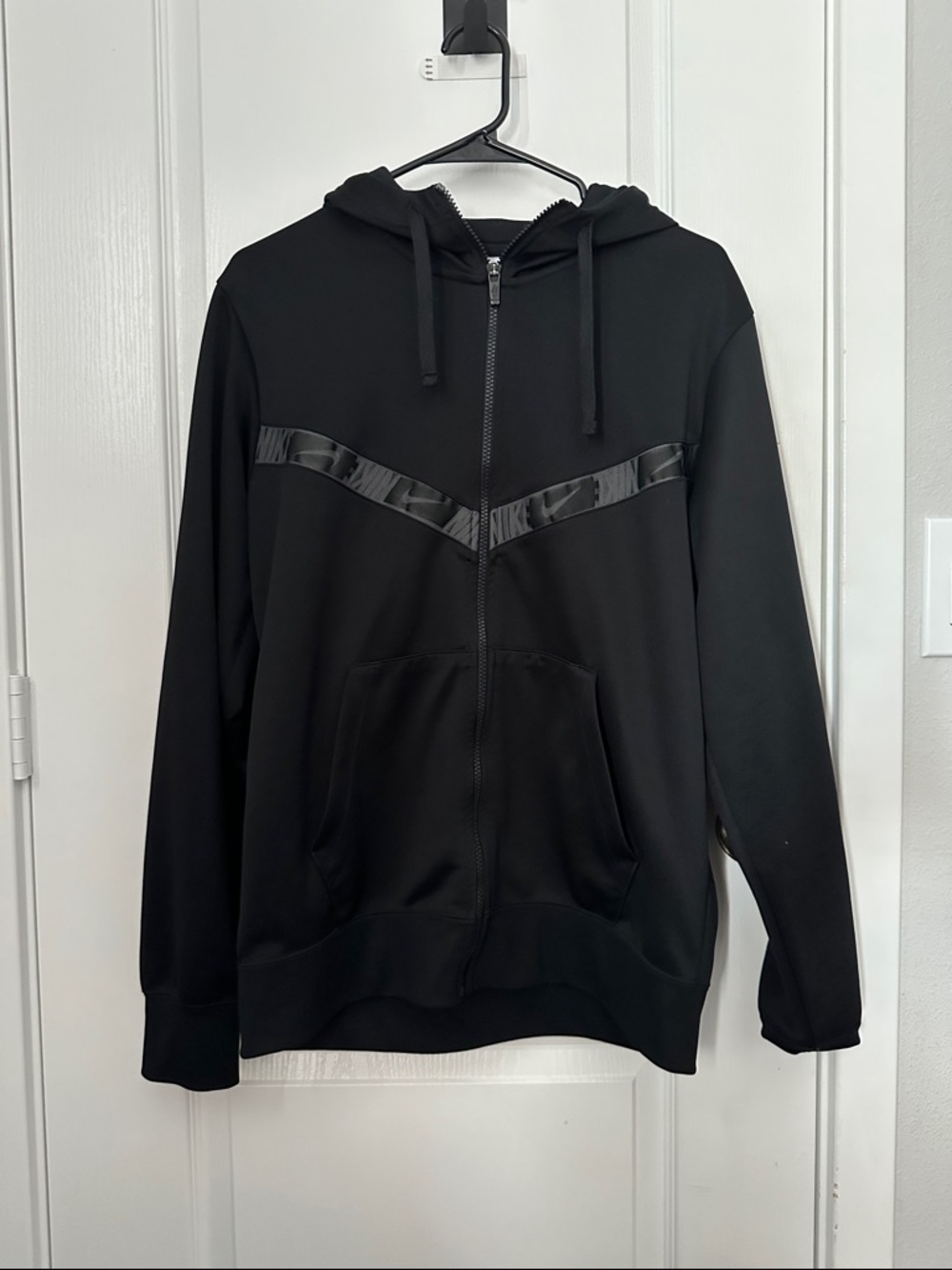 Nike Black Men's Zip-Up Hoodie with Gloss Logo Tape